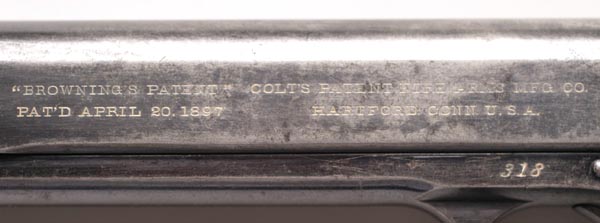 Colt Model 1900 Sight Safety .38 ACP - Slide Markings Left Side